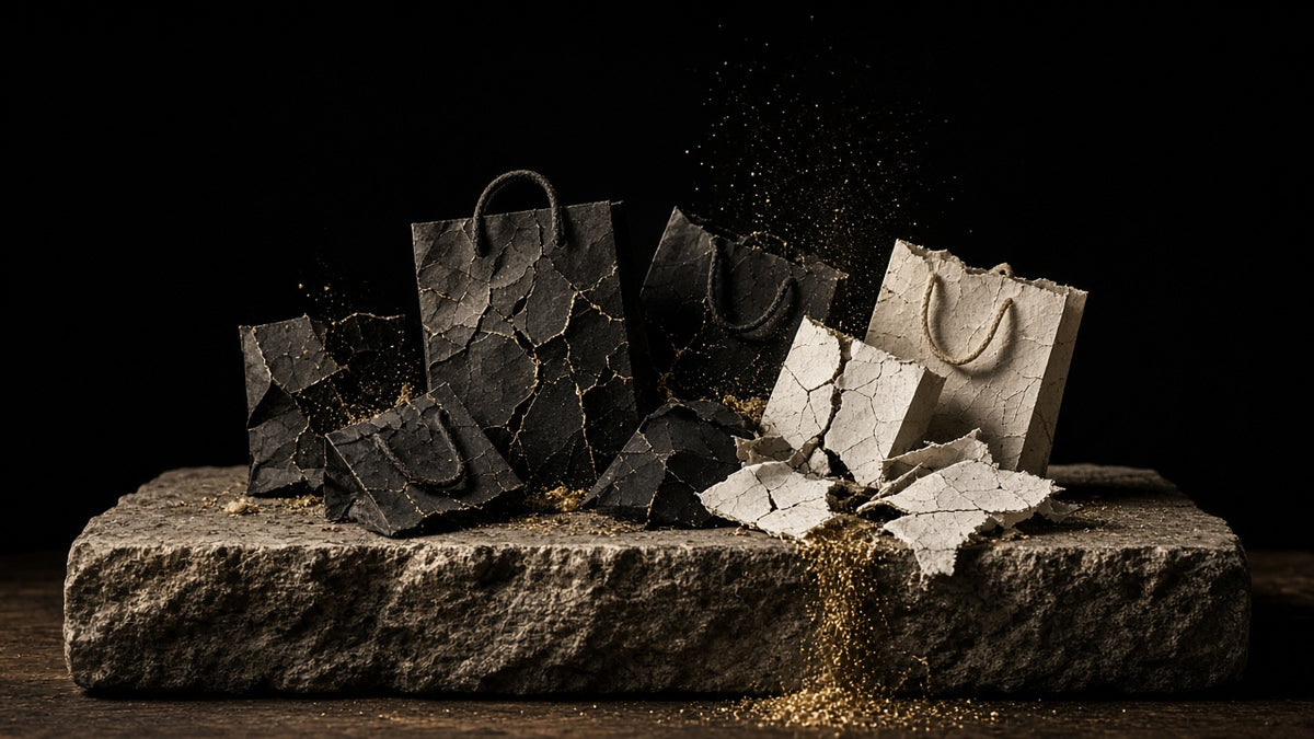 Cracking blank luxury shopping bags with gold dust